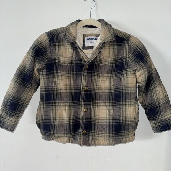 Old Navy Other - Old Navy  Boys Green Plaid‎ Fuzzy Sherpa Lined Button Down Jacket Coat S 6/7